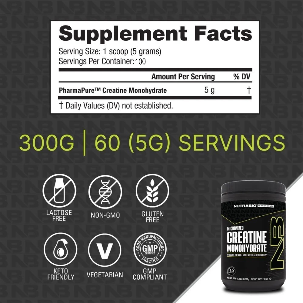 Creatina Monohidrato NutraBio 100 Servicios. 2