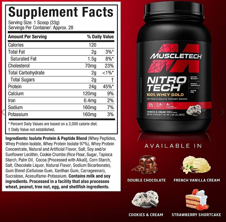 Nitro Tech Whey Gold 2 lb (900 g) – 28 porciones5