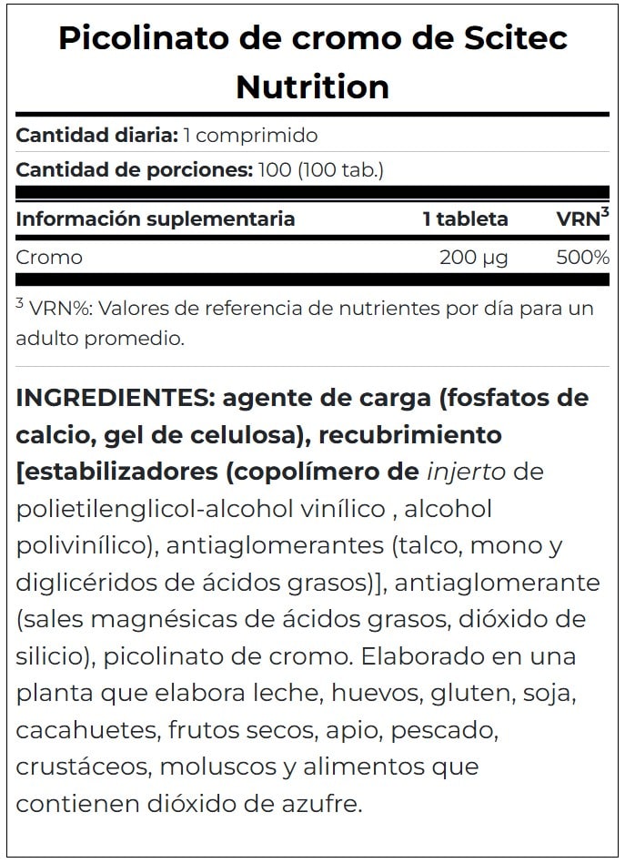 Picolinato de Cromo 200MCG Scitec Nutrition 100 Tabletas.2