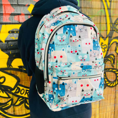 MOCHILA GATOS AZUL