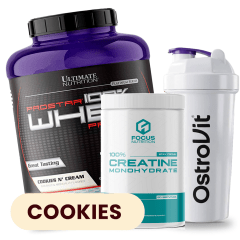 PACK Ultimate Nutrition Prostar 5 lb (Cookies and Cream) + Creatina Focus Nutrition 300 g + Shaker