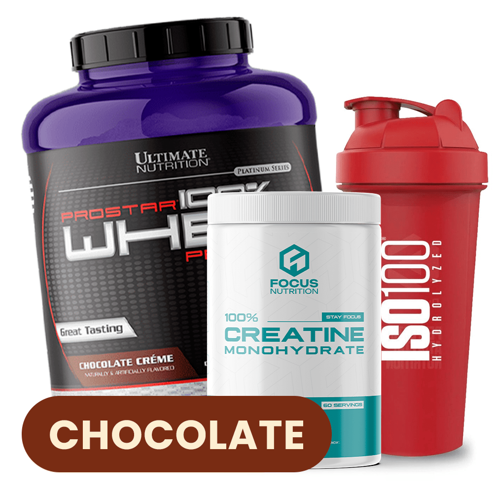 PACK Ultimate Nutrition Prostar 5 lb (Chocolate) + Creatina Focus Nutrition 300 g + Shaker 1