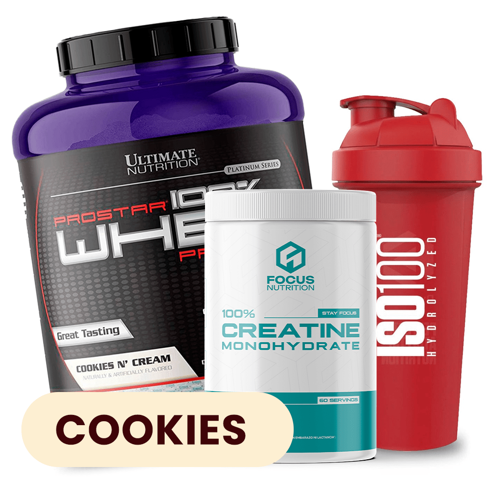 PACK Ultimate Nutrition Prostar 5 lb (Cookies and Cream) + Creatina Focus Nutrition 300 g + Shaker 1