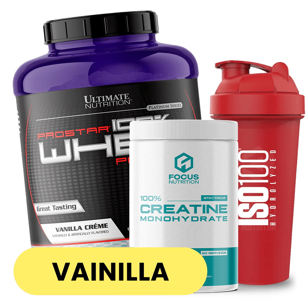 PACK Ultimate Nutrition Prostar 5 lb (Vainilla) + Creatina Focus Nutrition 300 g + Shaker 1