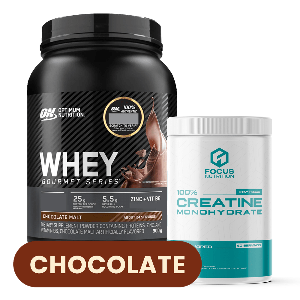 PACK ON Whey Protein Gourmet Series 900 g (Chocolate Malt) + Creatina Focus Nutrition 300 g 1