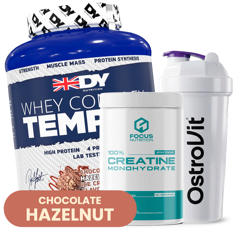 PACK DY Nutrition Whey Complex Tempro 5 lb (Chocolate Hazelnut) + Creatina Focus Nutrition 300 g + Shaker 1