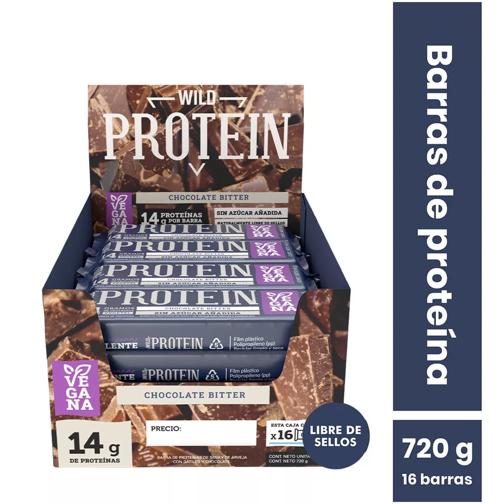 Wild Protein Vegana Chocolate Bitter (Display 16 unidades) 1