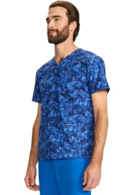 Polera Clínica Hombre Cherokee Prints CK858 SBSH Estetoscopio Azul