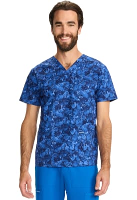 Polera Clínica Hombre Cherokee Prints CK858 SBSH Estetoscopio Azul