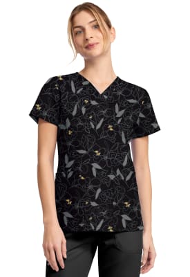 Polera Clínica Mujer Dickies DK667 SRFL Flores Negro