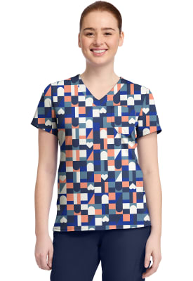 Polera Clínica Mujer Med Couture MC632 BDGA Tablero Azul