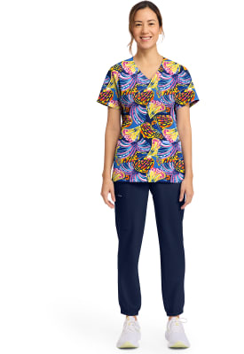 Polera Clínica Mujer Cherokee Prints CK856 WNIT Mariposas Azul