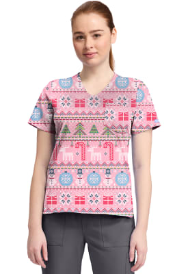 Polera Clínica Mujer Cherokee Prints CK857 FSFI Navidad Rosado