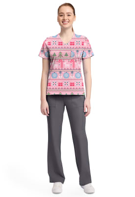 Polera Clínica Mujer Cherokee Prints CK857 FSFI Navidad Rosado