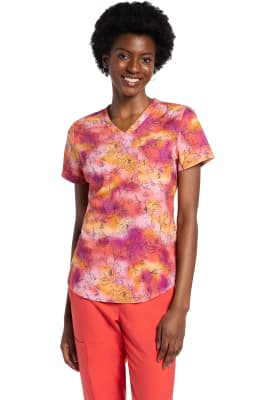 Polera Clínica Mujer Cherokee Prints CK664 FOWS Flores Naranjo