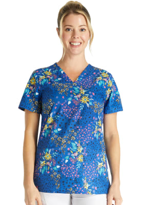 Polera Clínica Mujer Cherokee Prints CK671 PWKP Flores Azul