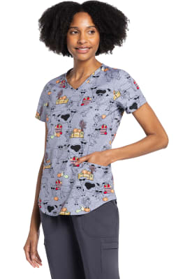 Polera Clínica Mujer Cherokee Prints CK637 CTCW Animales Granja