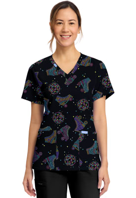 Polera Clínica Mujer Cherokee Prints CK856 RRDO Roller Disco Negro