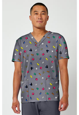 Polera Clínica Hombre Tooniforms TF788 MKXB Mickey Gris