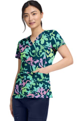 Polera Clínica Mujer Med Couture MC8564 DZDY Flores Azul