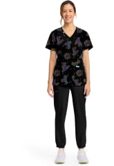 Polera Clínica Mujer Cherokee Prints CK856 RRDO Roller Disco Negro
