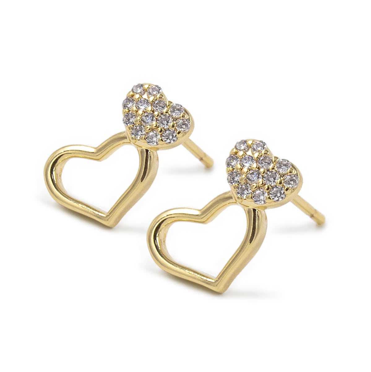 ARETE DOBLE CORAZON CON CRISTALES LAMINADO EN ORO 18/20 M ARETE DOBLE CORAZON CON CRISTALES LAMINADO EN ORO 18/20 M