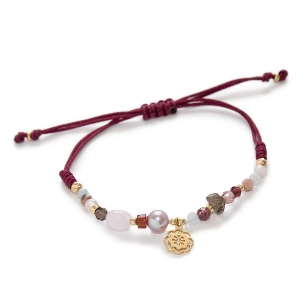 *Pulsera Suni Berilo Rosa, Granate y Cuarzo Dj Flor ORO 18KT* *Pulsera Suni Berilo Rosa, Granate y Cuarzo Dj Flor ORO 18KT*