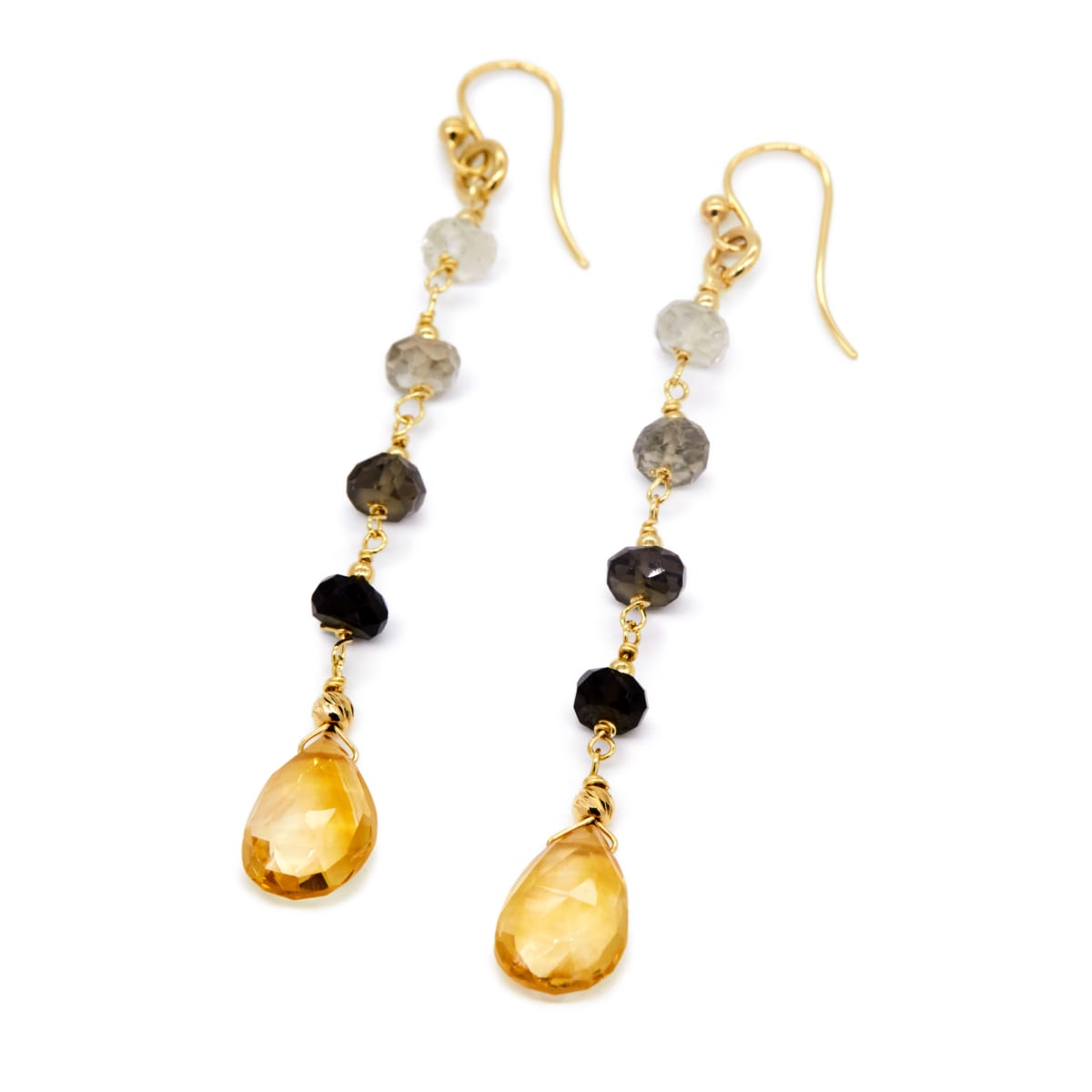 Arete Gabriela Gota Facetada Citrino y Cuarzo Fume ORO 18K Arete Gabriela Gota Facetada Citrino y Cuarzo Fume ORO 18K