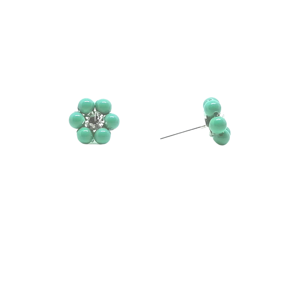 Arete Florcita 6 Perlas de Cristal Verde Arete Florcita 6 Perlas de Cristal Verde