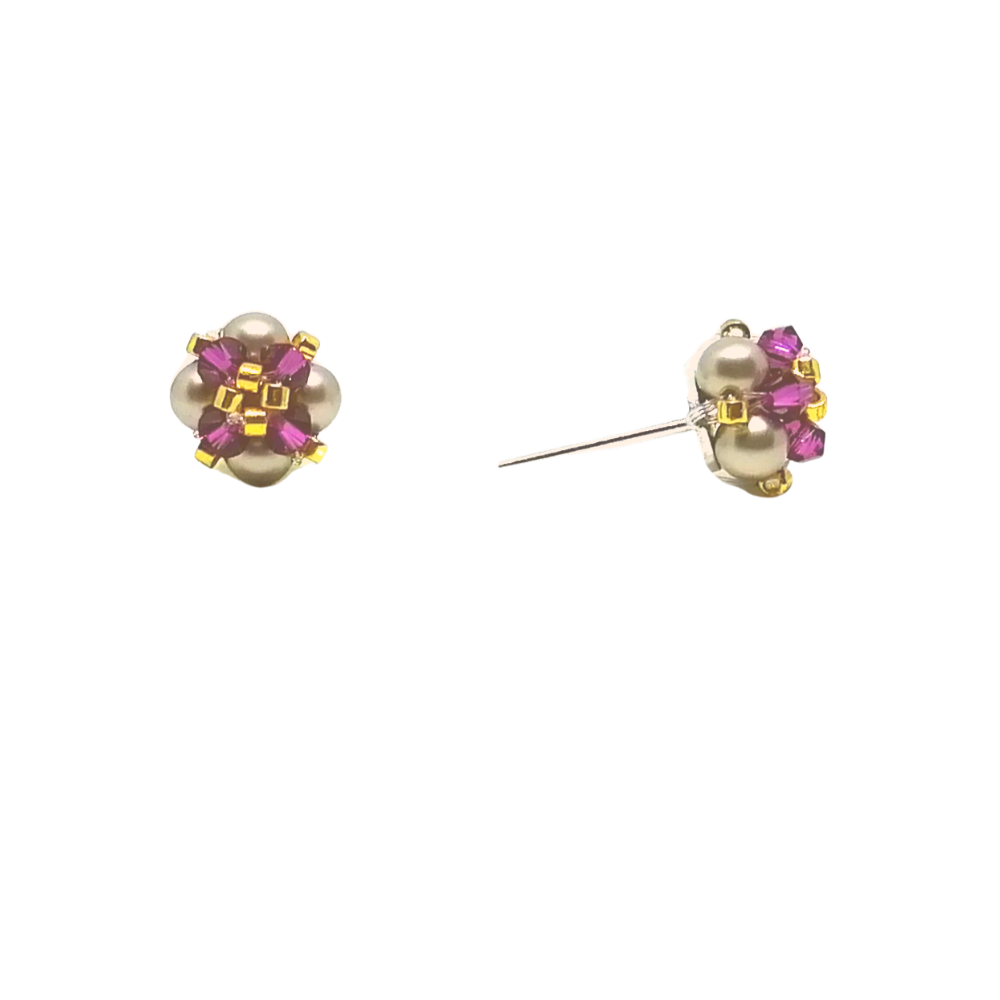 Arete Florcita Chiky Perlas de Cristal Beige Arete Florcita Chiky Perlas de Cristal Beige