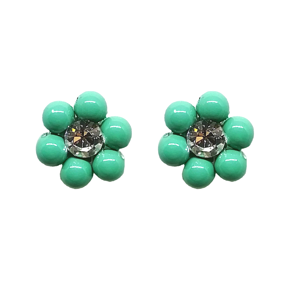 Arete Florcita 6 Perlas de Cristal Verde Arete Florcita 6 Perlas de Cristal Verde