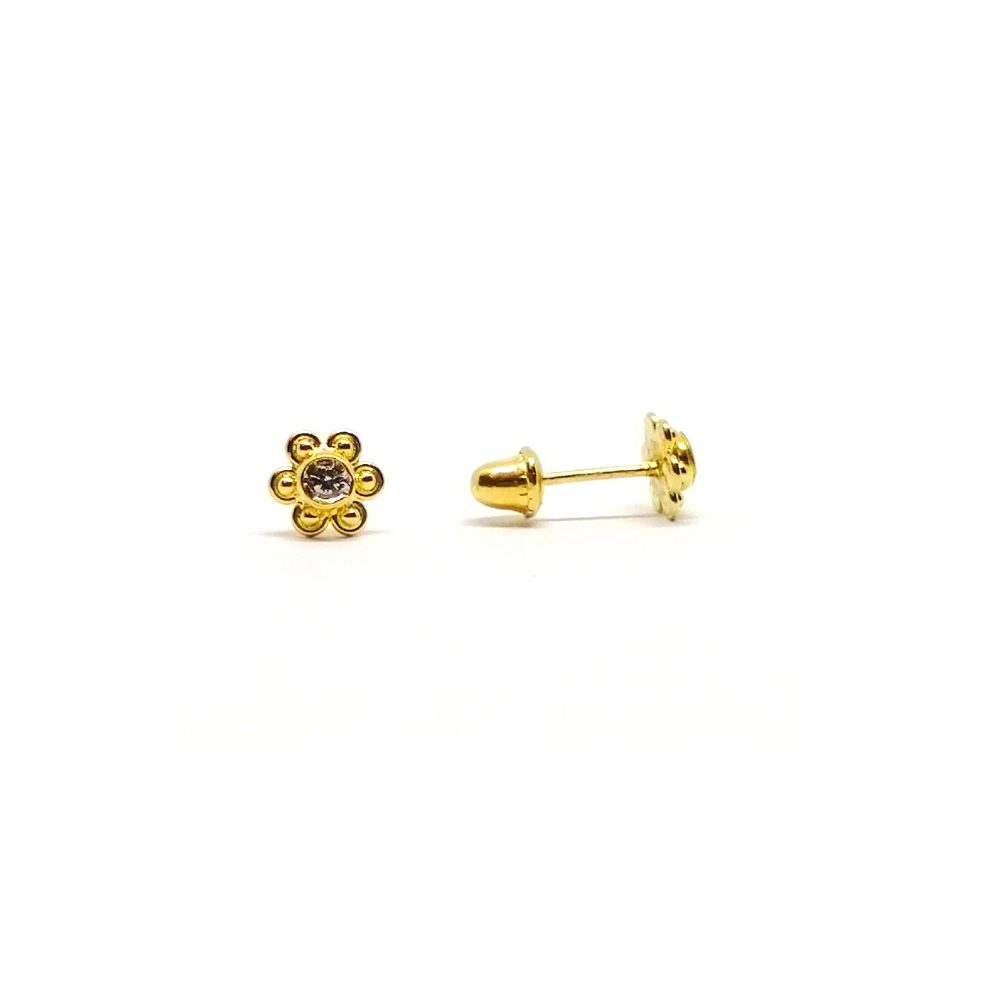 Arete Abridor Florcita con Cristal Oro 18Kt Arete Abridor Florcita con Cristal Oro 18Kt