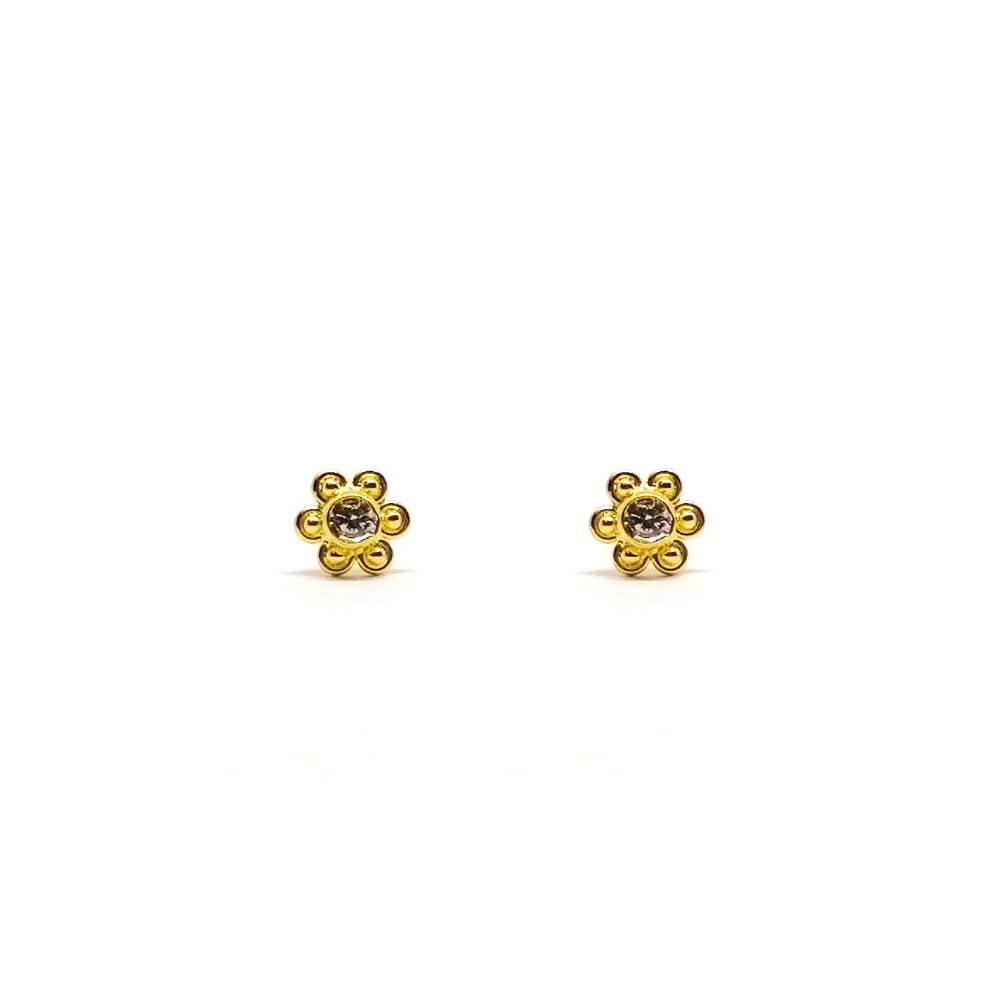 Arete Abridor Florcita con Cristal Oro 18Kt Arete Abridor Florcita con Cristal Oro 18Kt