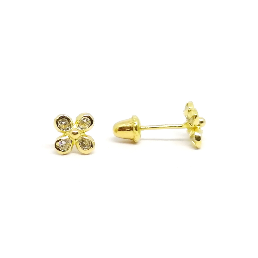 Arete Abridor Florcita Cuatro Petalos Oro 18 Kt Arete Abridor Florcita Cuatro Petalos Oro 18 Kt