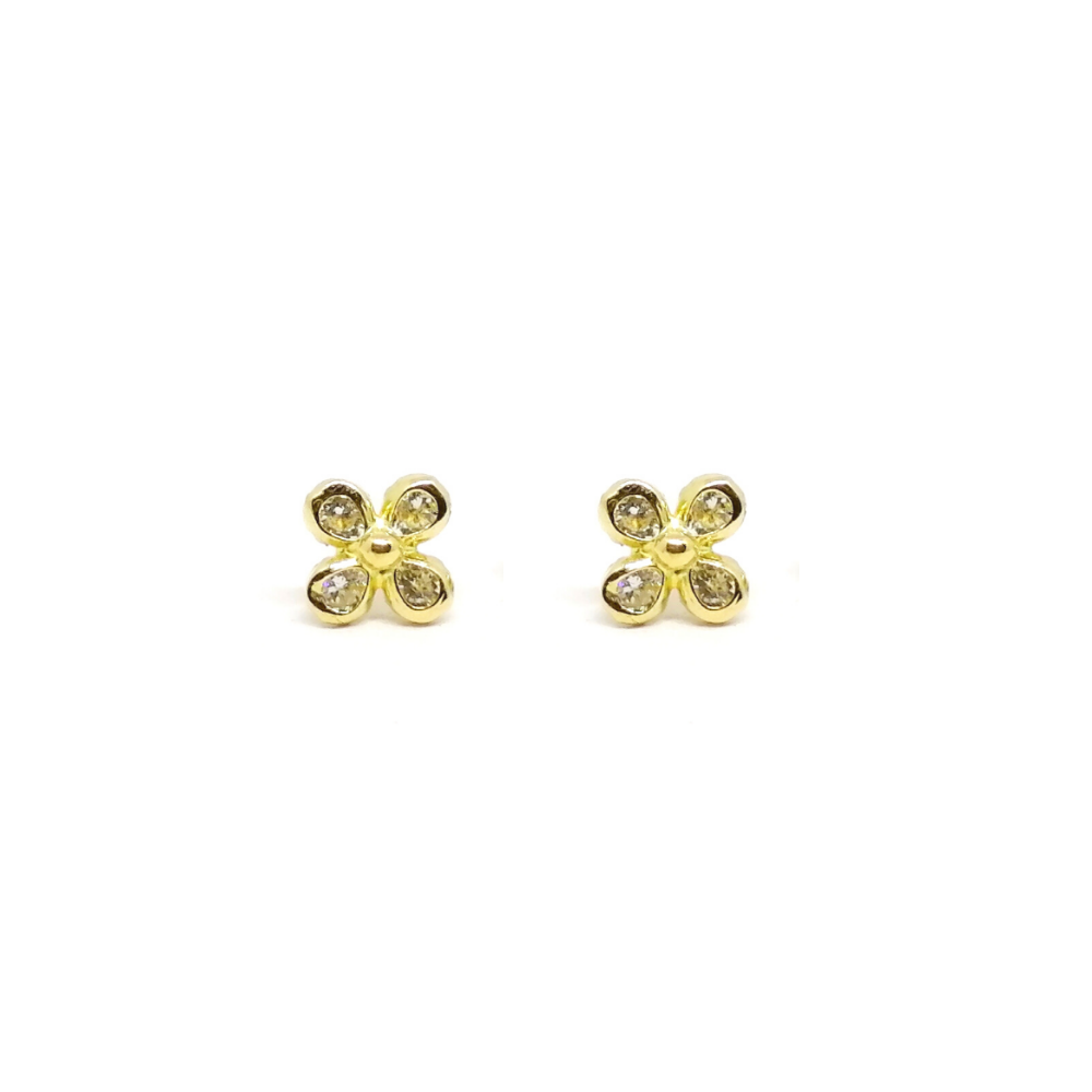 Arete Abridor Florcita Cuatro Petalos Oro 18 Kt Arete Abridor Florcita Cuatro Petalos Oro 18 Kt