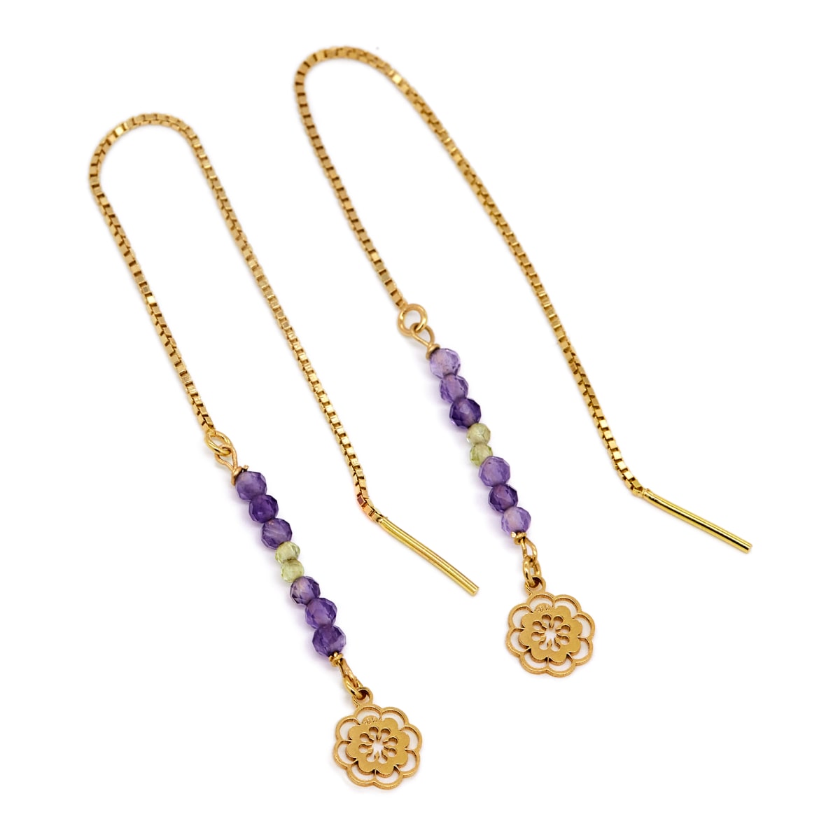 Aretes Paris Amatista Dije Flor Calada ORO 18K Aretes Paris Amatista Dije Flor Calada ORO 18K