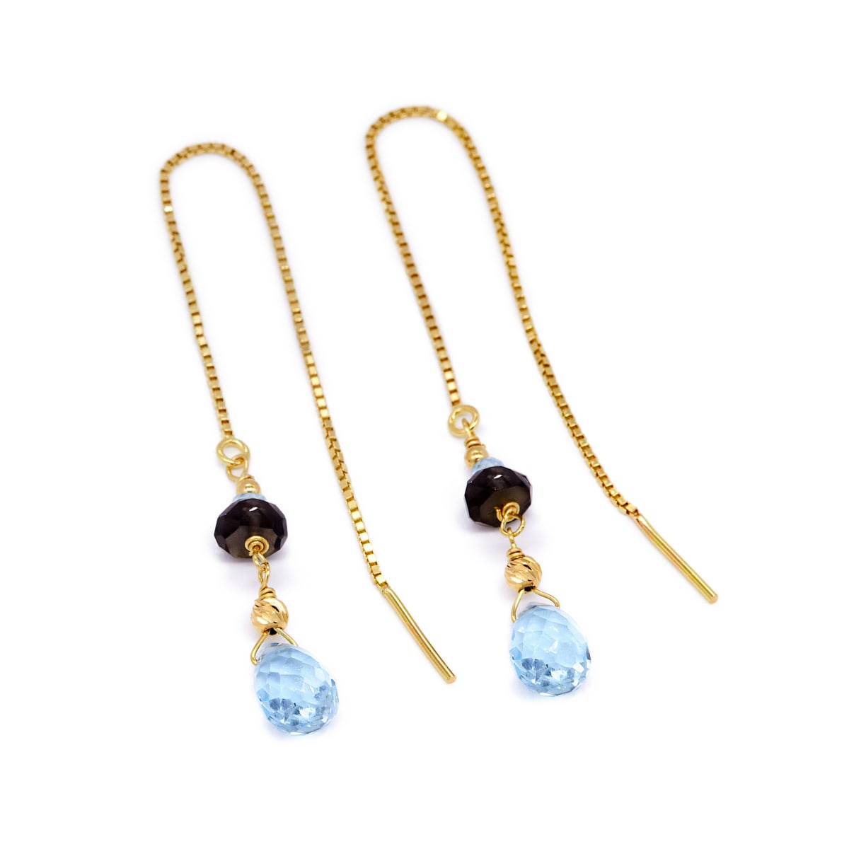 Aretes Paris Gota Briolete Topacio y Cuarzo Fume ORO 18K Aretes Paris Gota Briolete Topacio y Cuarzo Fume ORO 18K