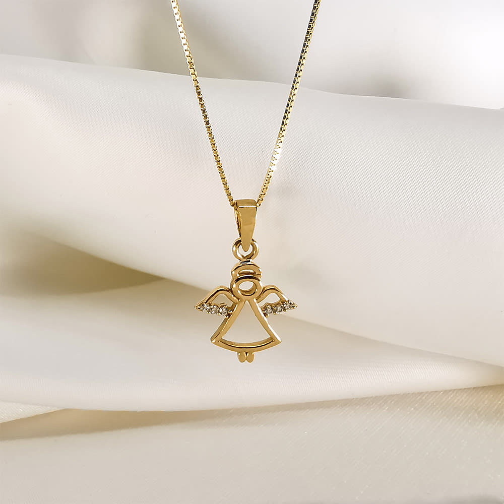 DIJE ANGELITO CALADO CON BASTITA DE CRISTAL ORO 18KT DIJE ANGELITO CALADO CON BASTITA DE CRISTAL ORO 18KT