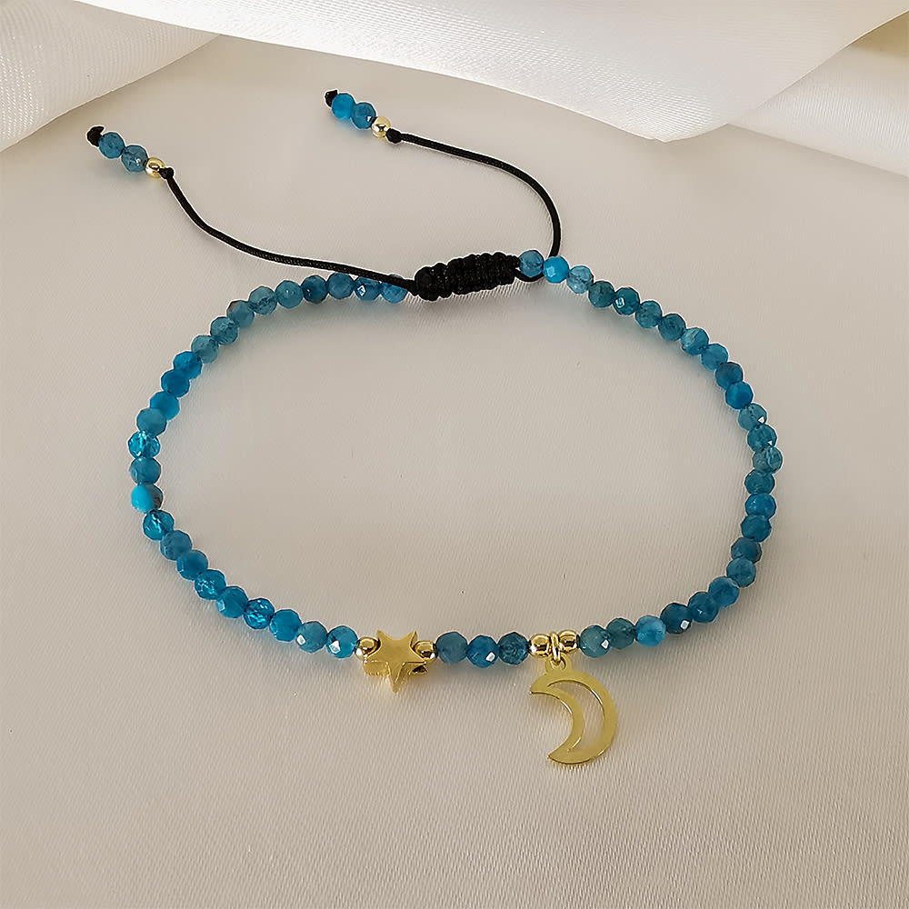 Pulsera Tiny Apatita Neon Luna y Estrella ORO 18 Kt Pulsera Tiny Apatita Neon Luna y Estrella ORO 18 Kt