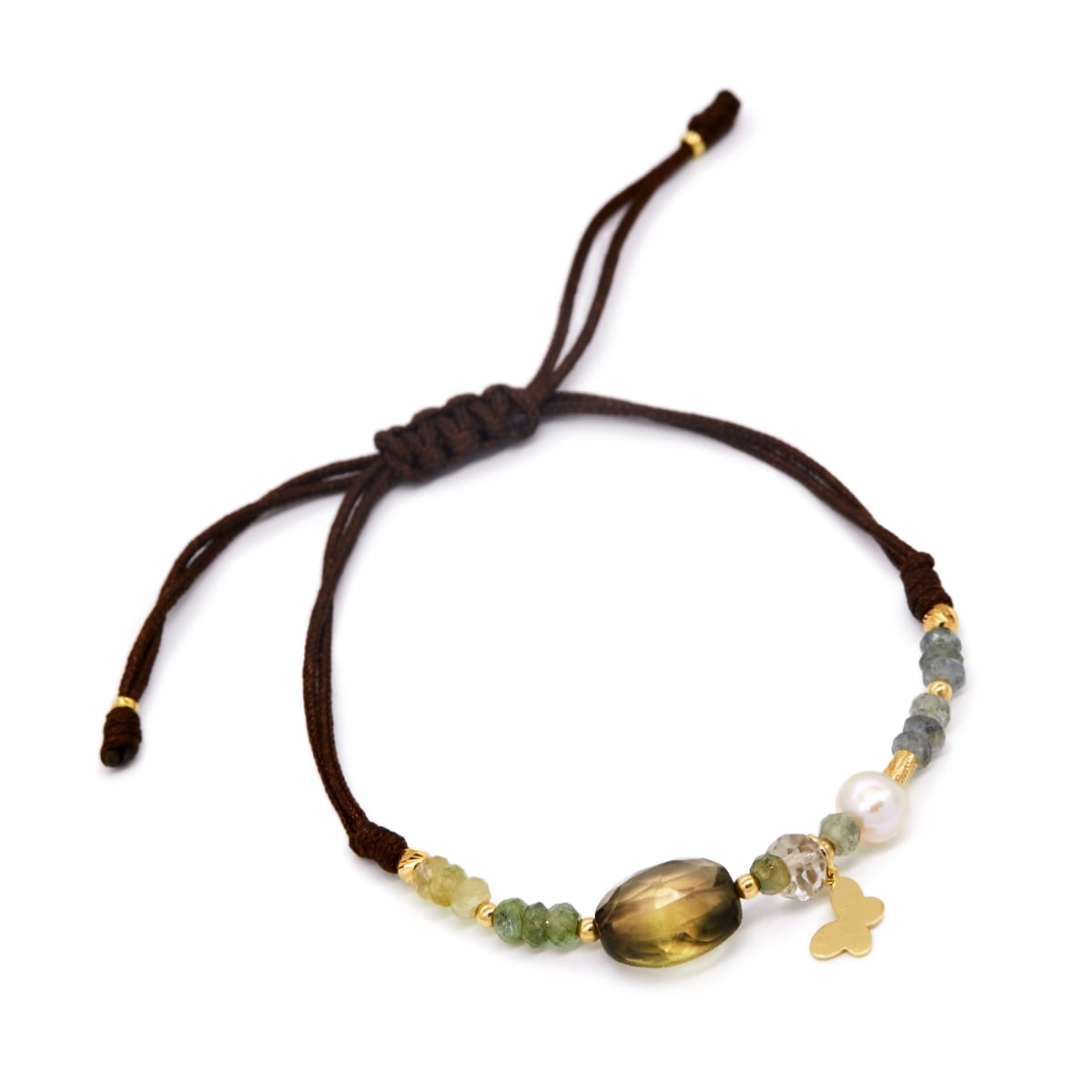 Pulsera Suni Cuarzo Limón Dije Mariposa ORO 18KT Pulsera Suni Cuarzo Limón Dije Mariposa ORO 18KT