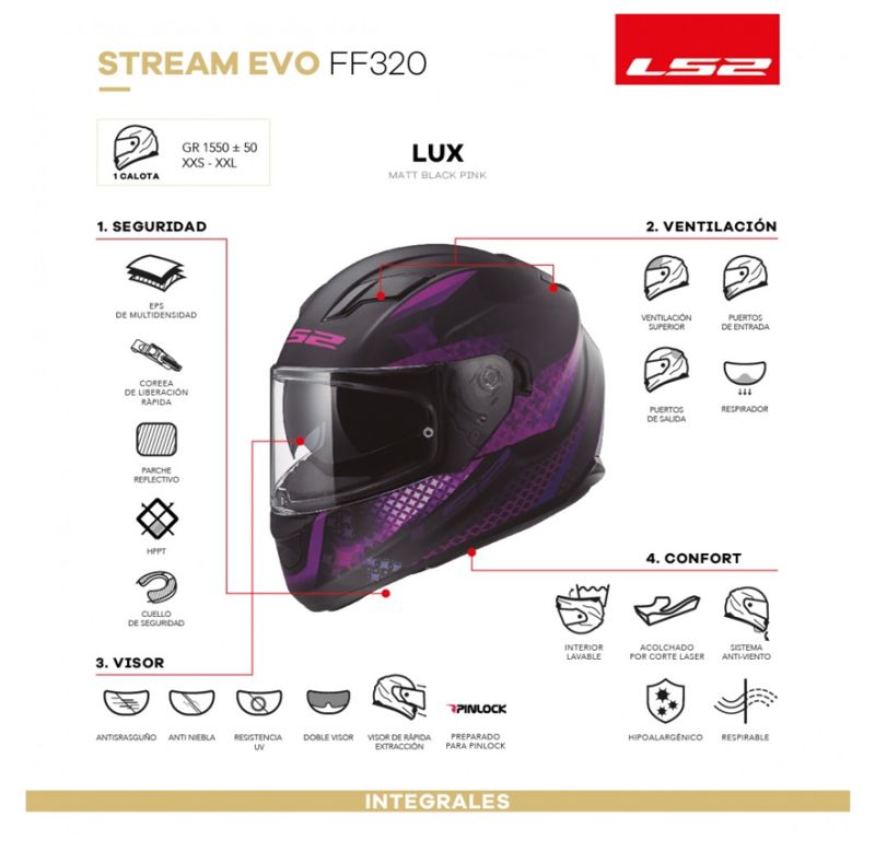 CASCO LS2 FF 320 EVO LUX NEGRO ROSA MATE | MR7 - Cascos, agv, motos