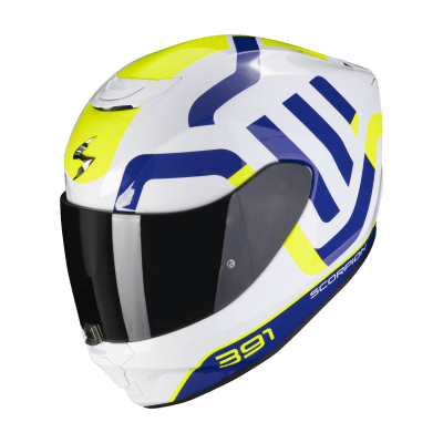 CASCO SCORPION EXO-391 AROK BLANCO AZUL AMARILLO