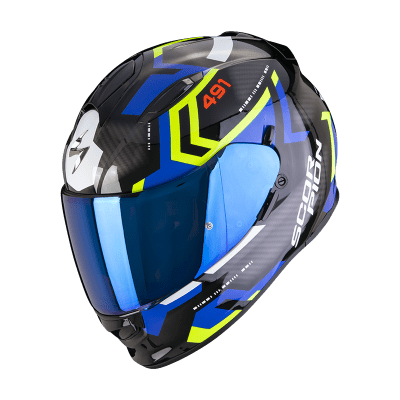CASCO SCORPION EXO-491 SPIN NEGRO AZUL AMARILLO