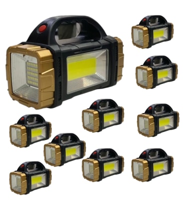 270123-6 PACK 10 UNID LINTERNA RECARGABLE Y SOLAR LUZ FLONTAL LATERAL Y DE EMERGENCIA