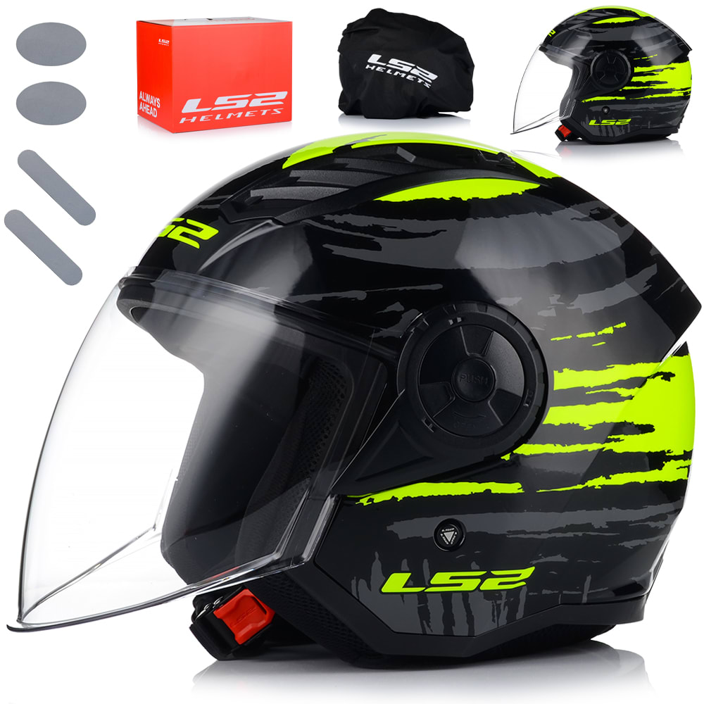 CASCO ABIERTO LS2 OF616 AIRFLOW II BRUSH NEGRO AMARILLO5