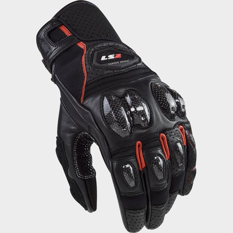 GUANTE LS2 SPARK II CUERO NEGRO ROJO HOMBRE1