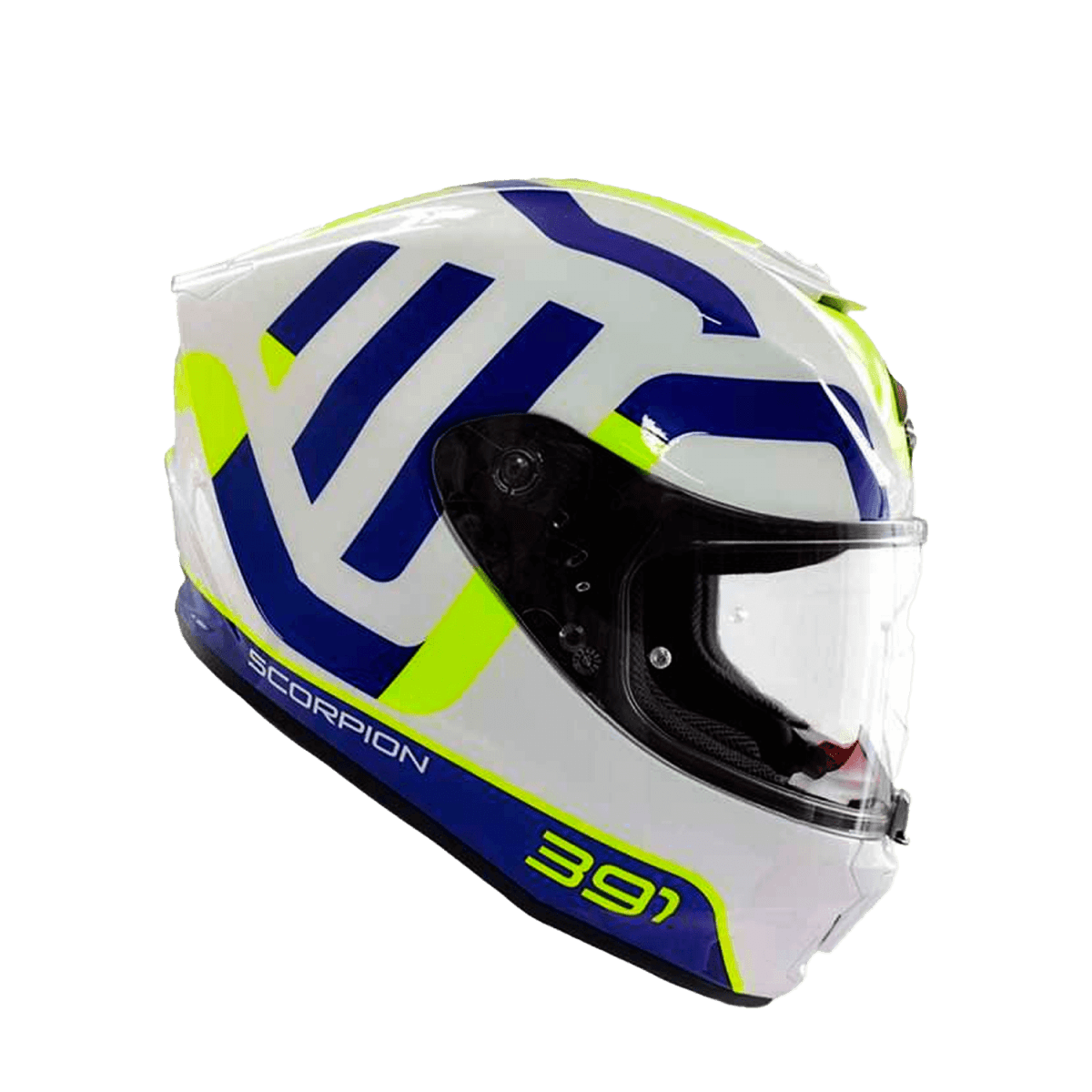 CASCO SCORPION EXO-391 AROK BLANCO AZUL AMARILLO3