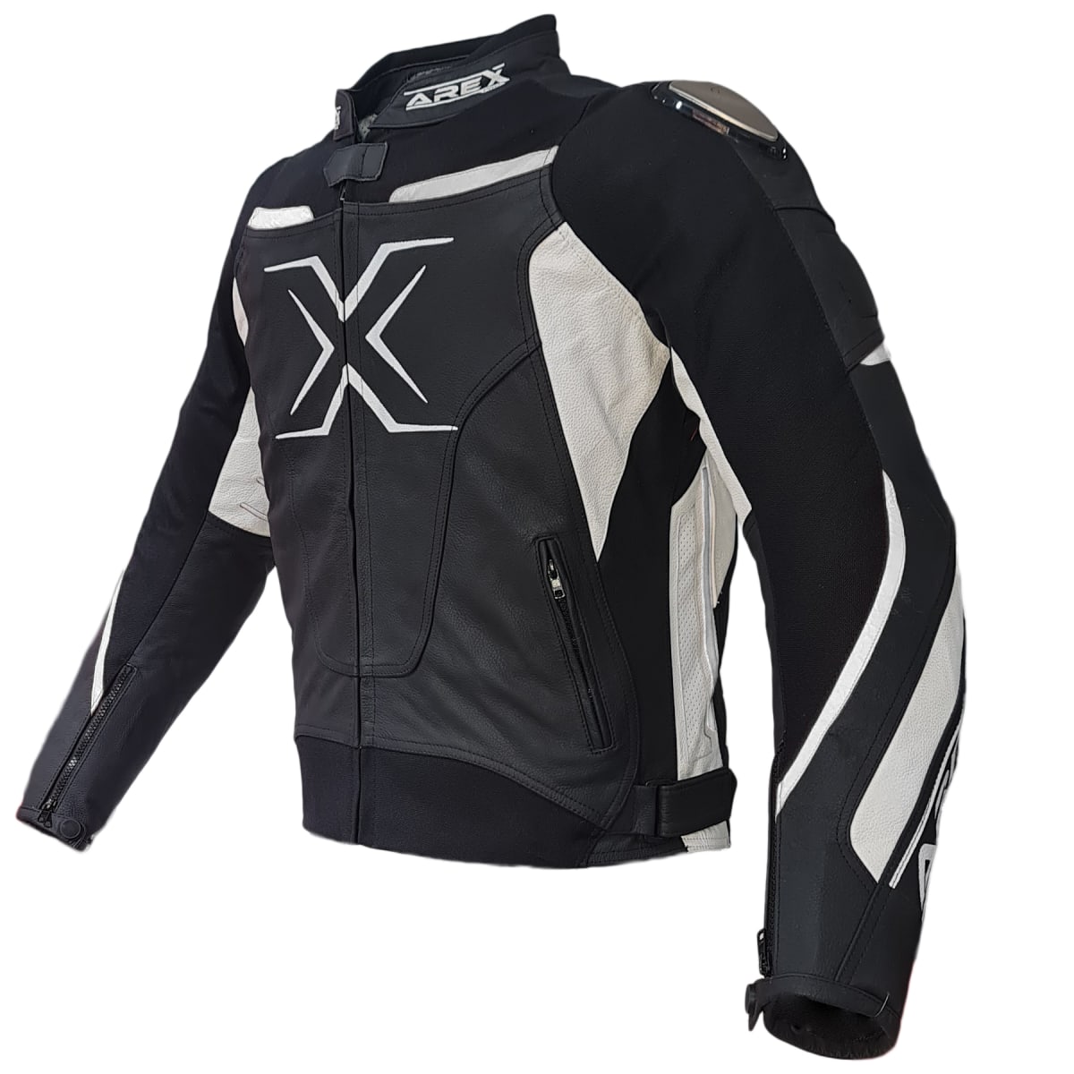 CHAQUETA CUERO AREX RACER NEGRO/BLANCO3