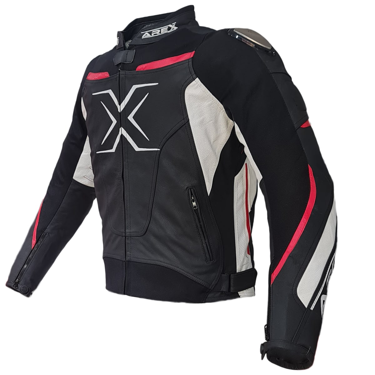 CHAQUETA CUERO AREX RACER NEG/BCO/ROJO3