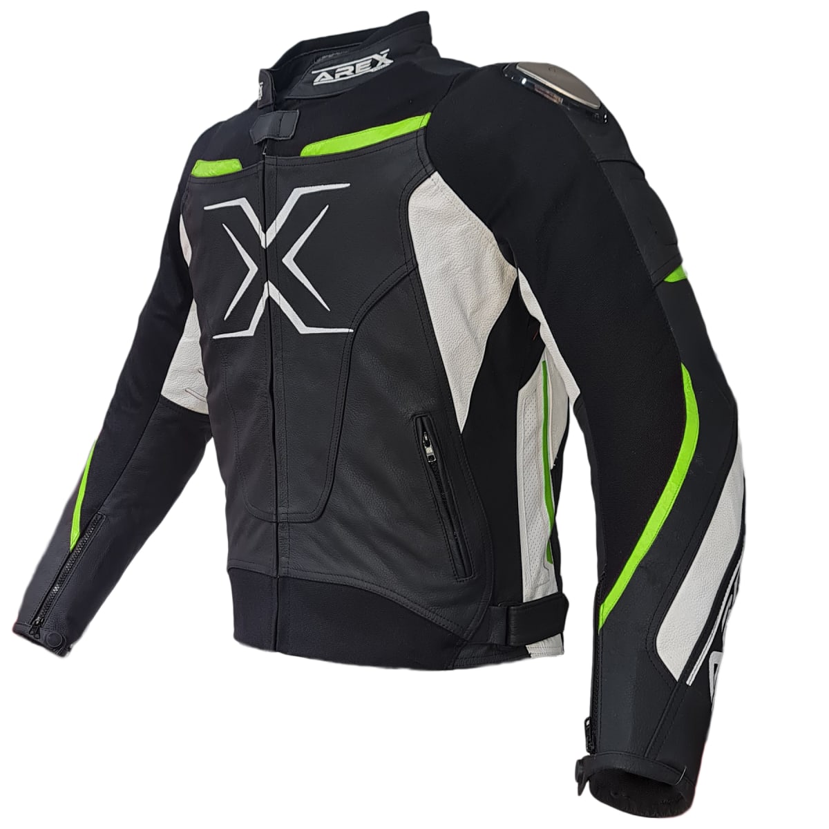 CHAQUETA CUERO AREX RACER NEG/BCO/AMA3